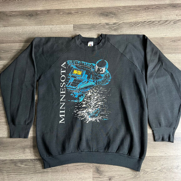 VTG Snowmobile Sweatshirt‎ Fits Large Minnesota Racing Snow Machine Raglan USA - Picture 1 of 16